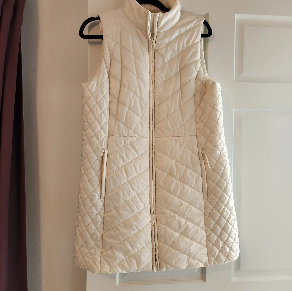 Talbots ivory long vest, med